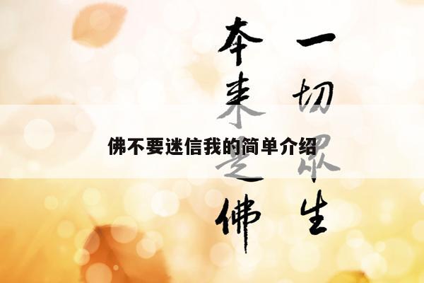 佛不要迷信我的简单介绍