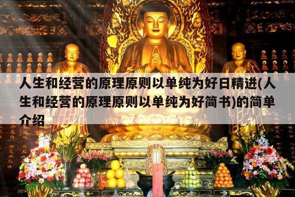 人生和经营的原理原则以单纯为好日精进(人生和经营的原理原则以单纯为好简书)的简单介绍